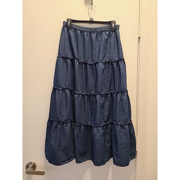 draper & Damon Dresses & Skirts - Ladies & Plus long full 4 tiered modest skirt denim blue jean Chambray S
